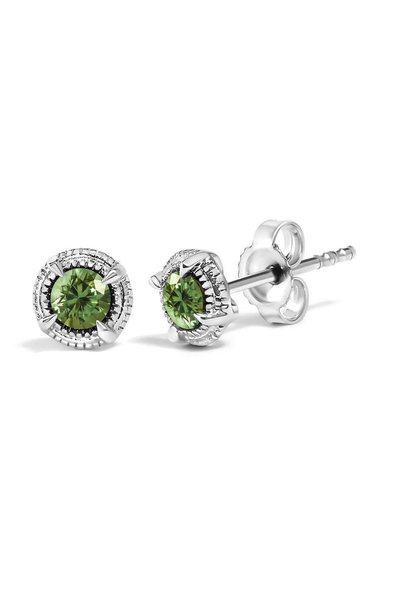 Haus of Brilliance Silver 1/3 Ct Green Diamond Solitaire Milgrain Stud Earrings, Alternate, color, Green Diamond