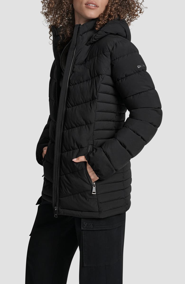DKNY Cire Packable Hooded Puffer Jacket, Alternate, color, Ebony