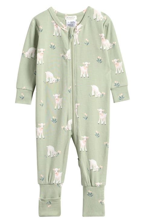 Little Lambs Fitted Stretch Organic Cotton Blend Convertible Footie Pajamas (Baby)