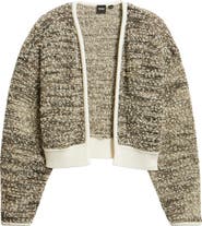 BOSS Flelani Metallic Virgin Wool Blend Open Front Cardigan