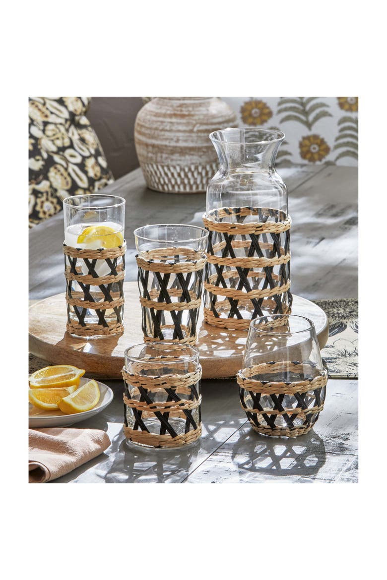 Island Collection Clear Glass Tumbler with Cattail Straw, Alternate, color, Black