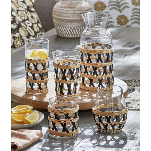 Tag Island Clear Glass With Black Straw Sleeve Dishwasher Safe In Multi