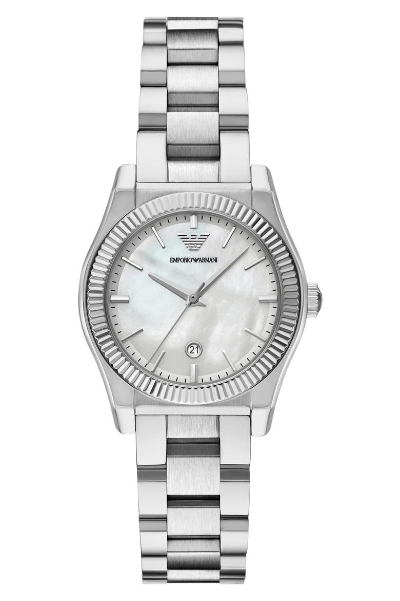 Three-Hand Bracelet Watch, 32mm, Main, color, SILVER