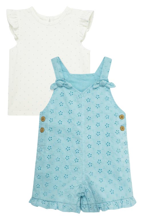 Little Me Eyelet Overalls & Polka Dot T-shirt Set In Blue