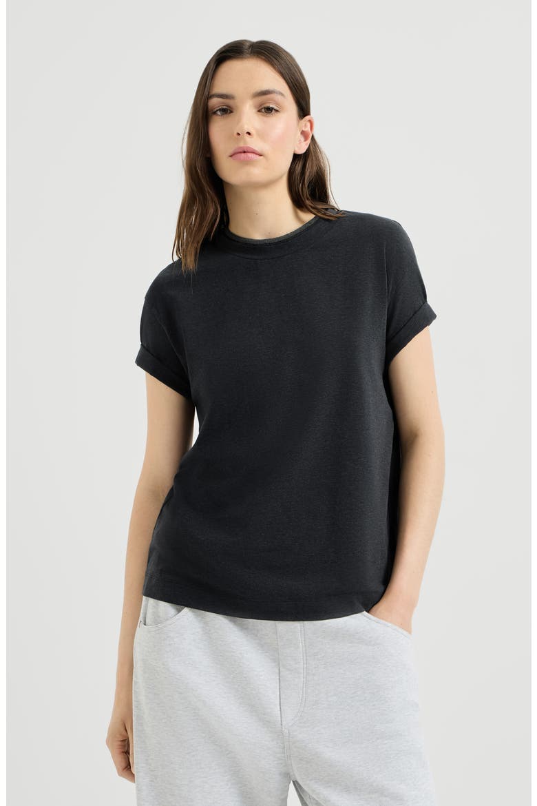 Stretch cotton jersey t-shirt with monili, Main, color, Anthracite