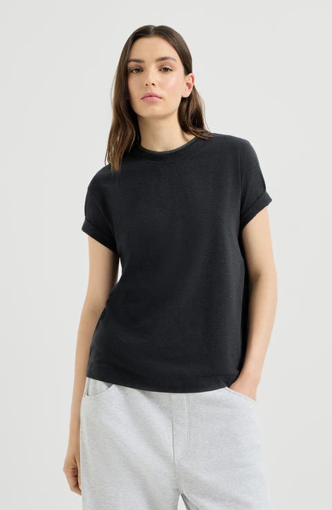 Stretch cotton jersey t-shirt with monili