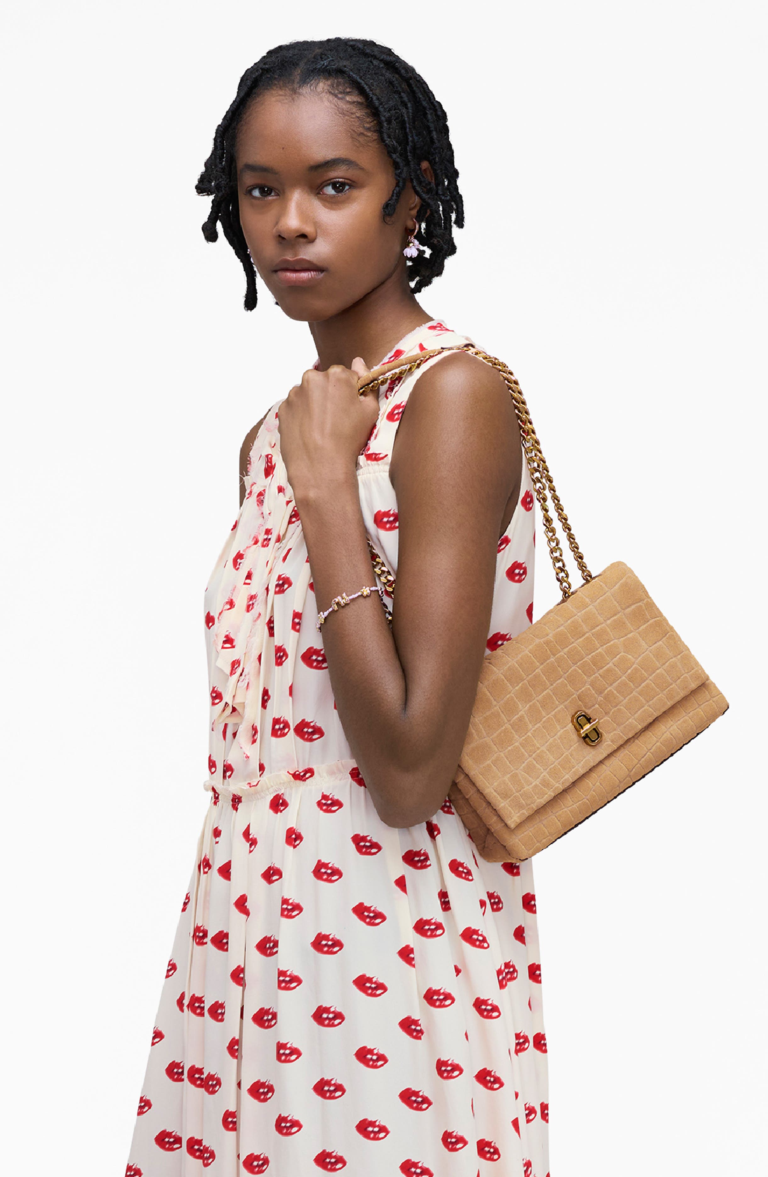 Marc Jacobs The Suede Croc Slim Dual Convertible Shoulder Bag, Alternate, color, Sahara