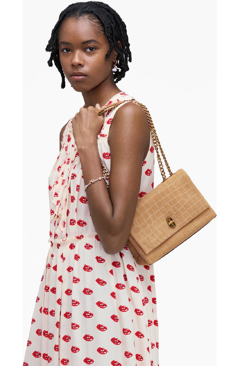 Marc Jacobs The Suede Croc Slim Dual Convertible Shoulder Bag, Alternate, color, Sahara