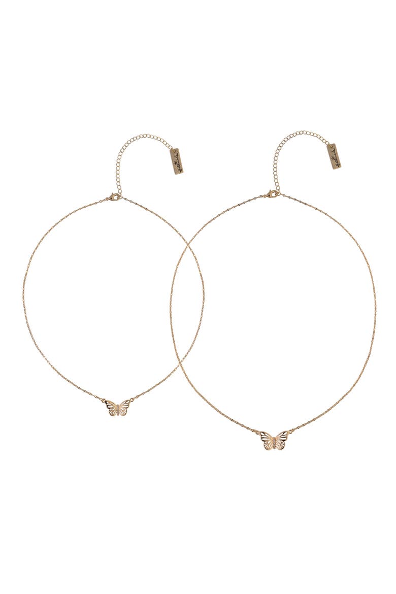 Tear and Share Silver Tone Butterfly Pendant Necklaces, Main, color, Gold