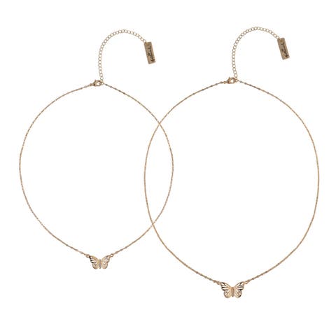 Tear and Share Silver Tone Butterfly Pendant Necklaces