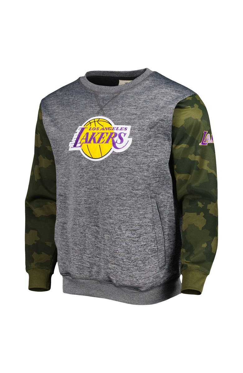 FANATICS Men's Fanatics Branded Heather Charcoal Los Angeles Lakers Camo Stitched Sweatshirt, Alternate, color, Heather Charcoal
