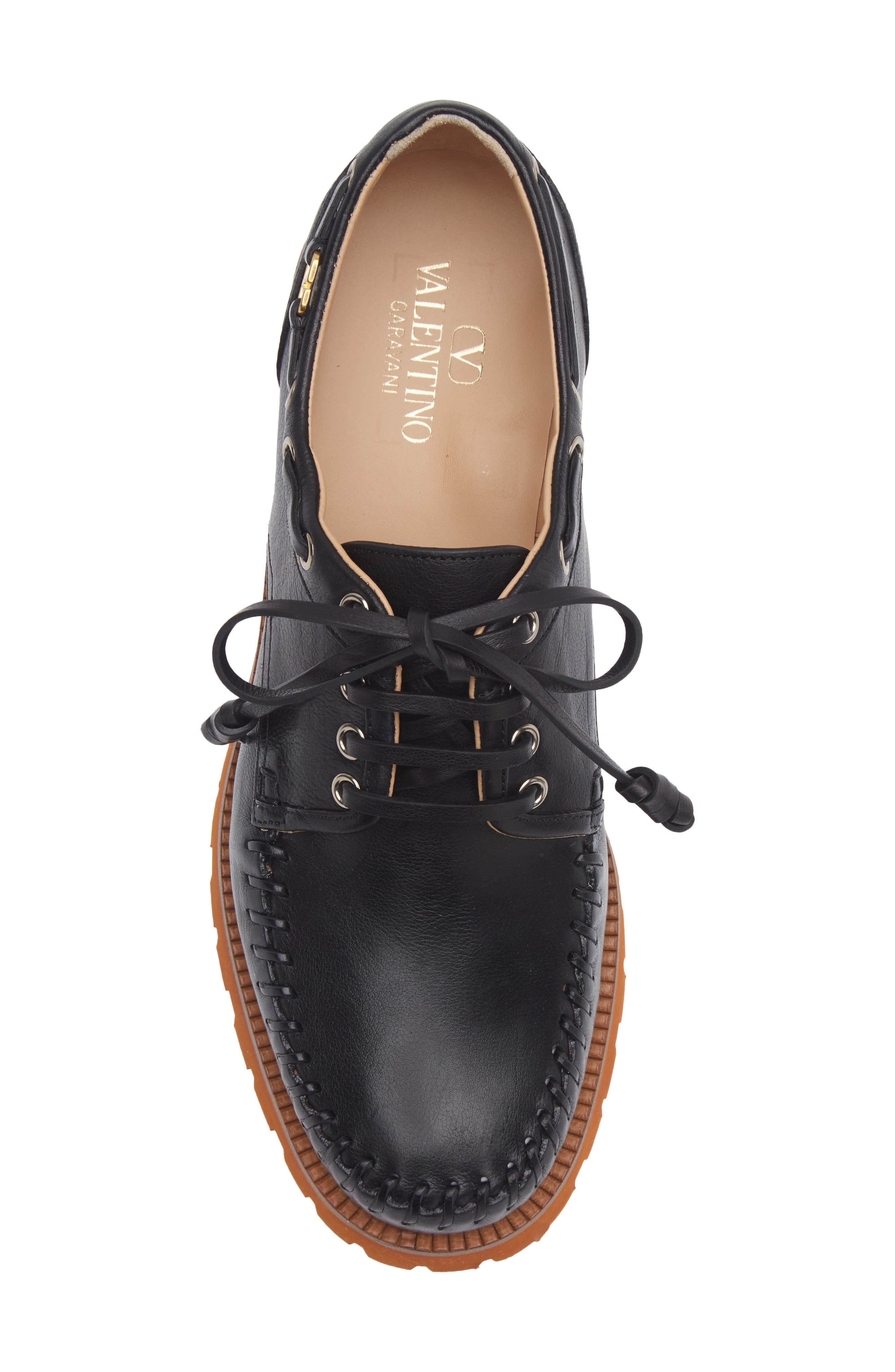 Valentino Garavani Lug Sole Boat Shoe, Alternate, color, Black