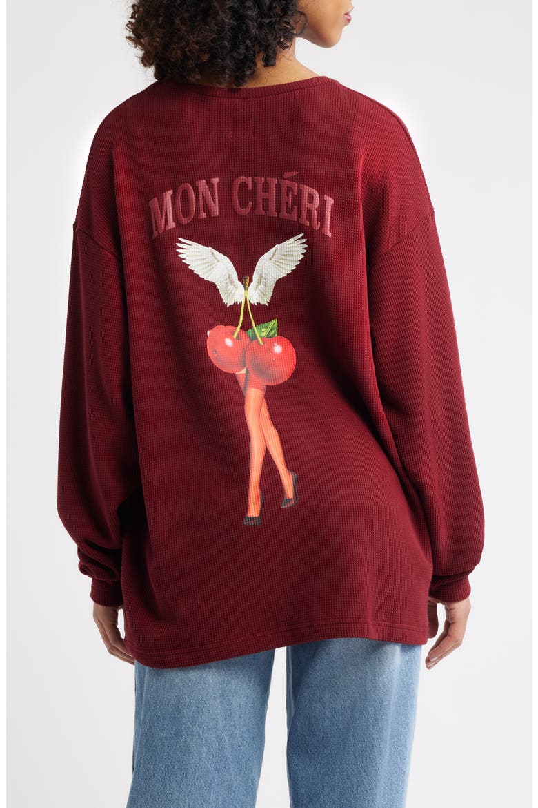 Mon Cheri Thermal Boyfriend Sweatshirt, Alternate, color, WINE