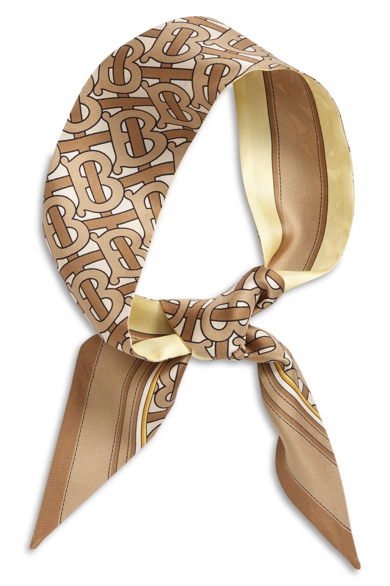 TB Monogram Reversible Silk Skinny Scarf, Main, color, ARCHIVE BEIGE