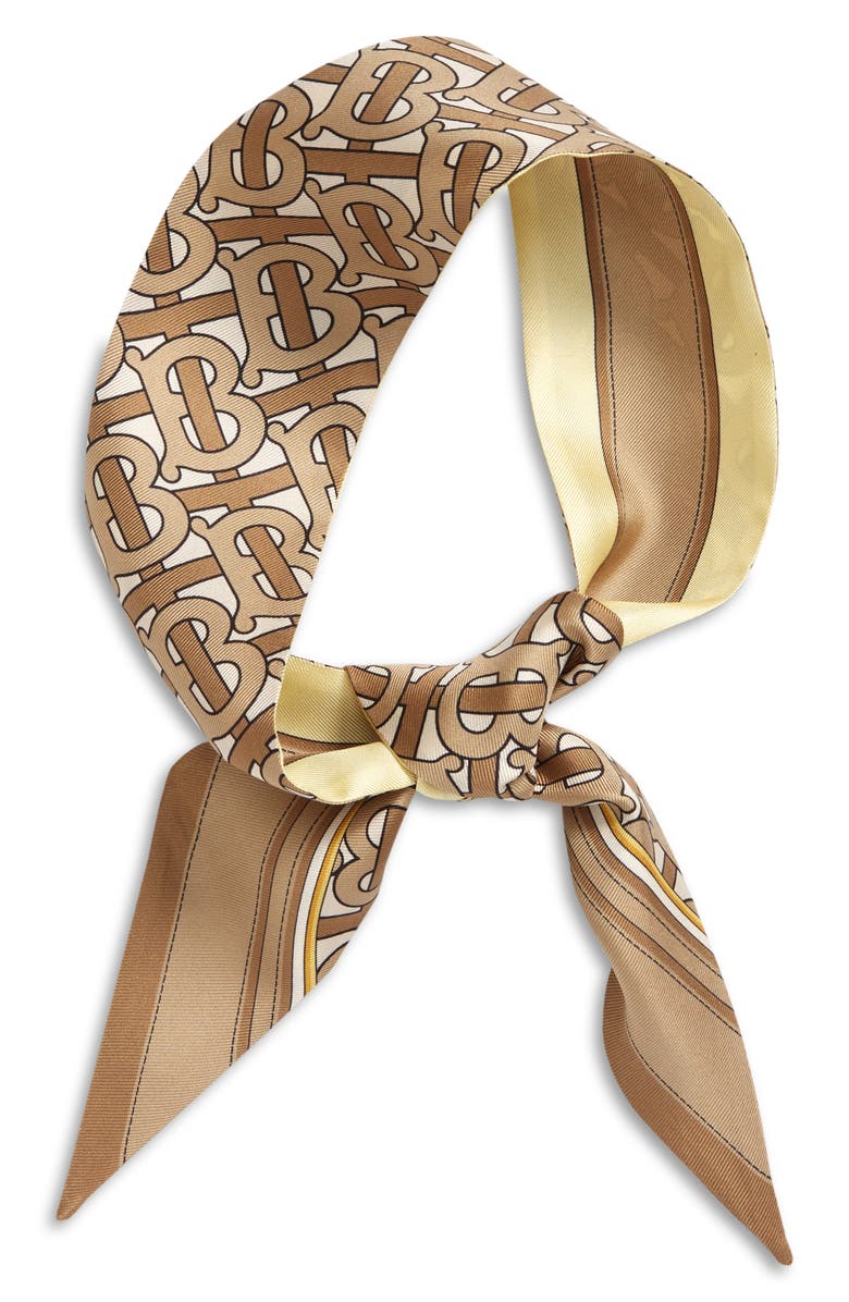 Burberry TB Monogram Reversible Silk Skinny Scarf, Main, color,