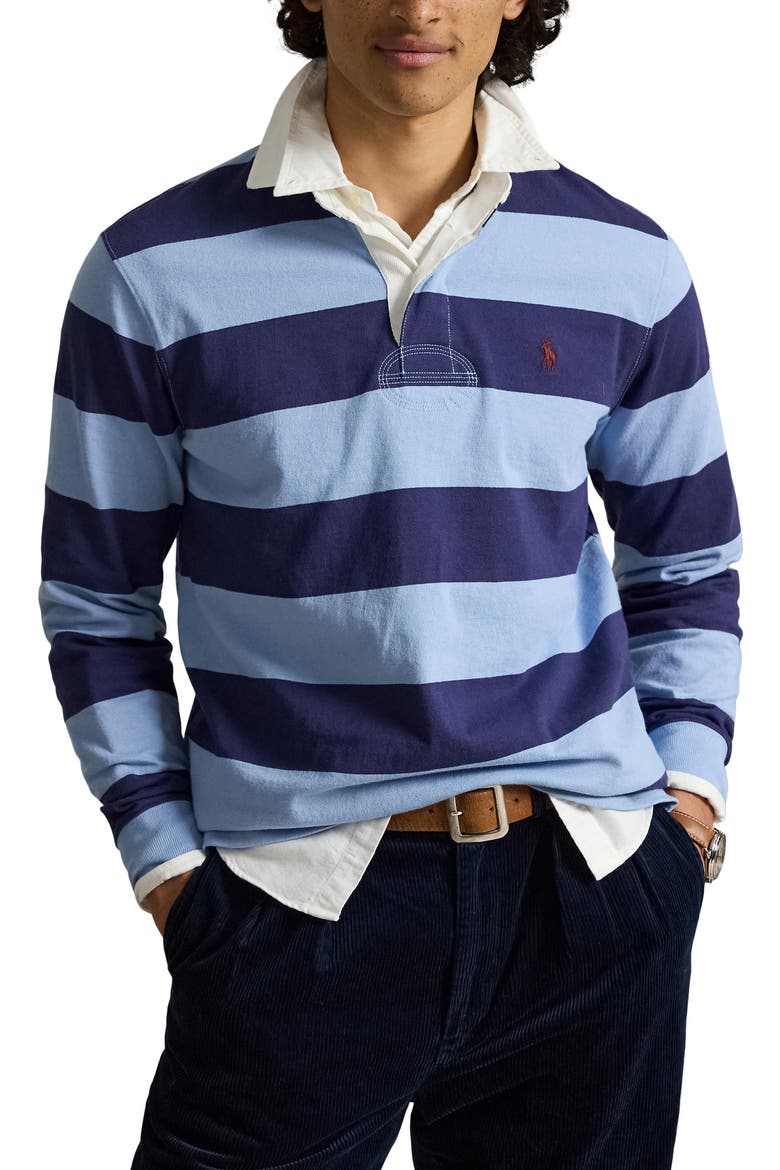 Striped Cotton Rugby Shirt, Main, color, BLUE MULTI