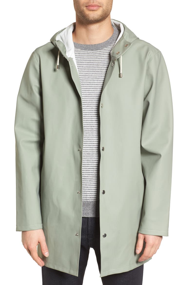 Stockholm Long Sleeve Hooded Raincoat, Main, color, KHAKI GREEN