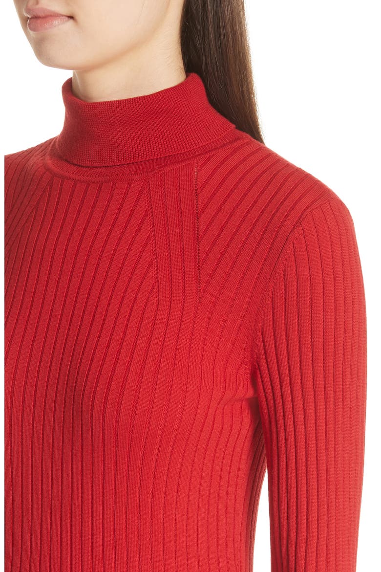 Rib Knit Turtleneck Sweater, Alternate, color, BURNT RED