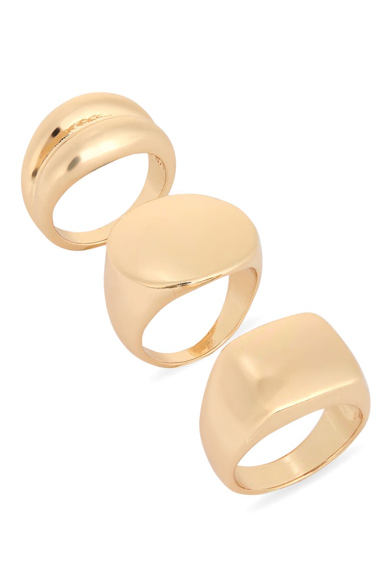 Set of 3 Signet Rings, Main, color, GOLD