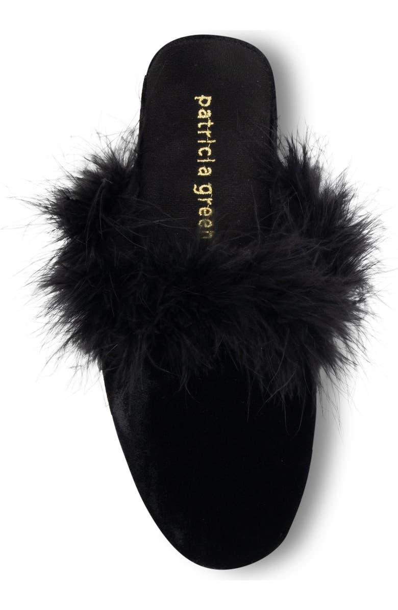 patricia green Party Feather Velvet Slipper, Alternate, color, Black