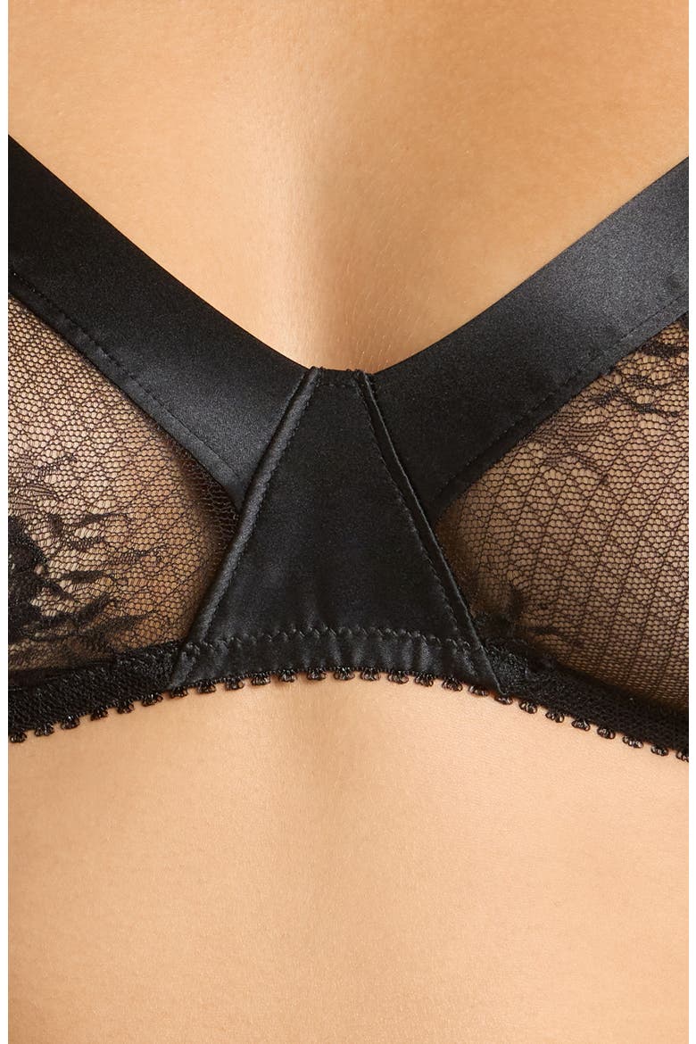 Louise Sheer Satin & Lace Triangle Bralette, Alternate, color, BLACK