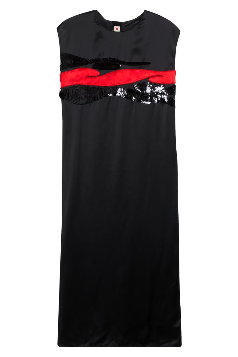 Crimson Flow Sequin Stripe Midi Dress, Alternate, color, 00N99 BLACK