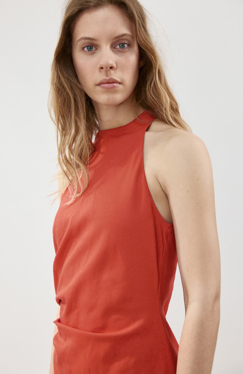 MANGO Draped Sleeveless Midi Dress, Alternate, color, Orange