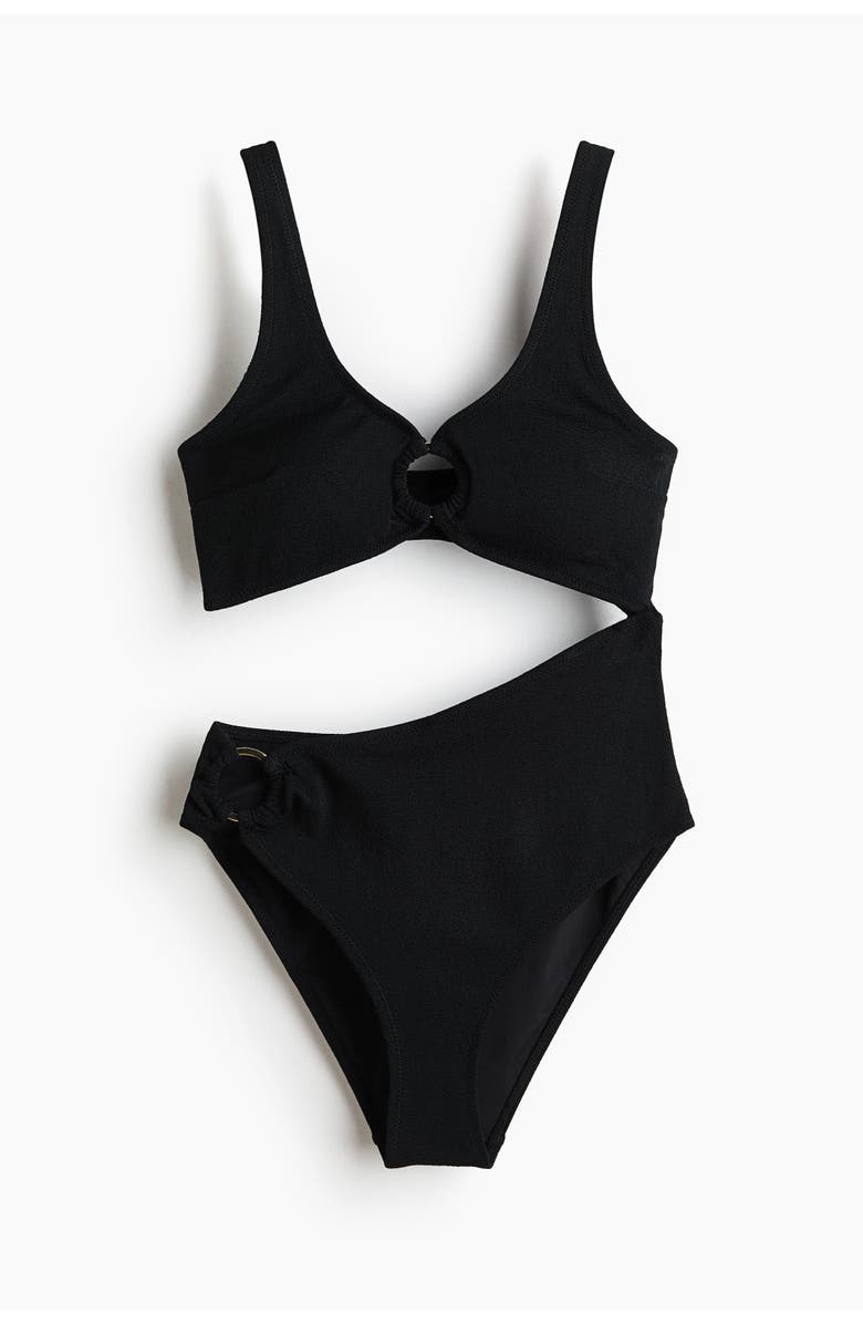 H&M Padded-cup High Leg Cut-out Swimsuit, Main, color, Black
