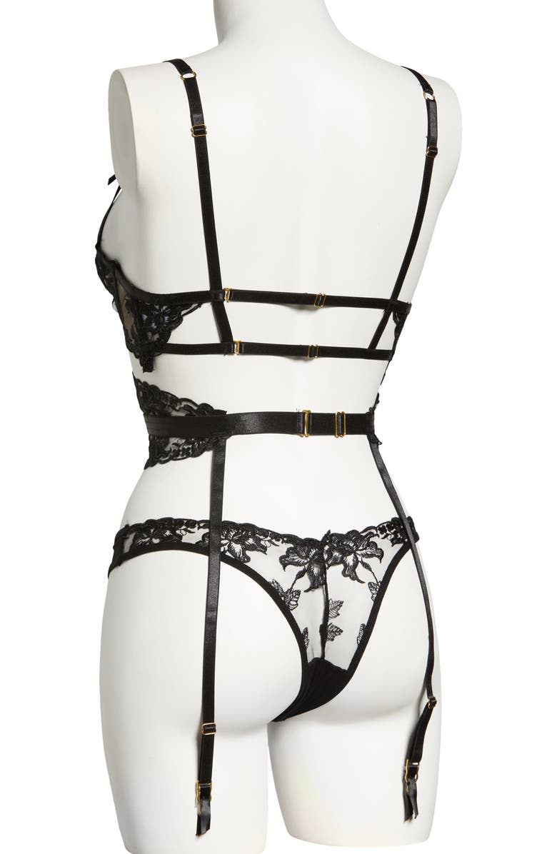 Oh La La Cheri Embroidered Open Cup Underwire Bra, Panties & Garter Set, Alternate, color, 