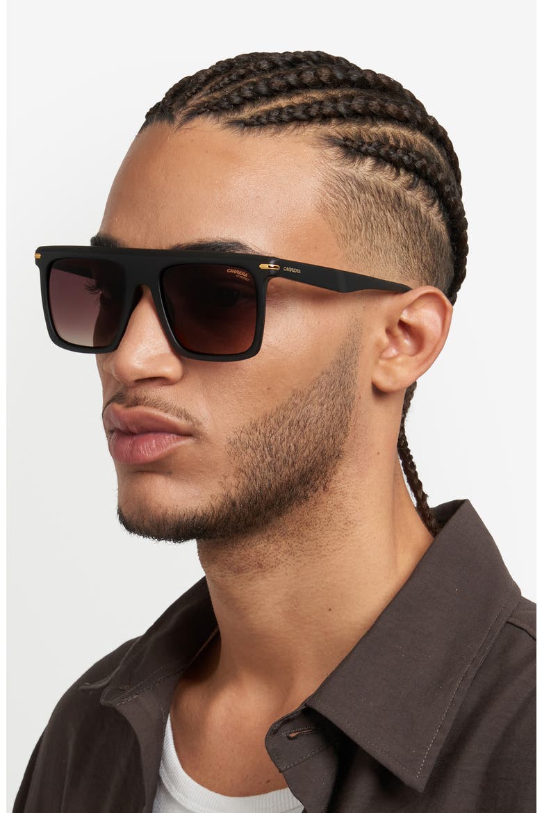 56mm Gradient Rectangular Flat Top Sunglasses, Alternate, color, BLACK GOLD/ BLACK BROWN GREEN