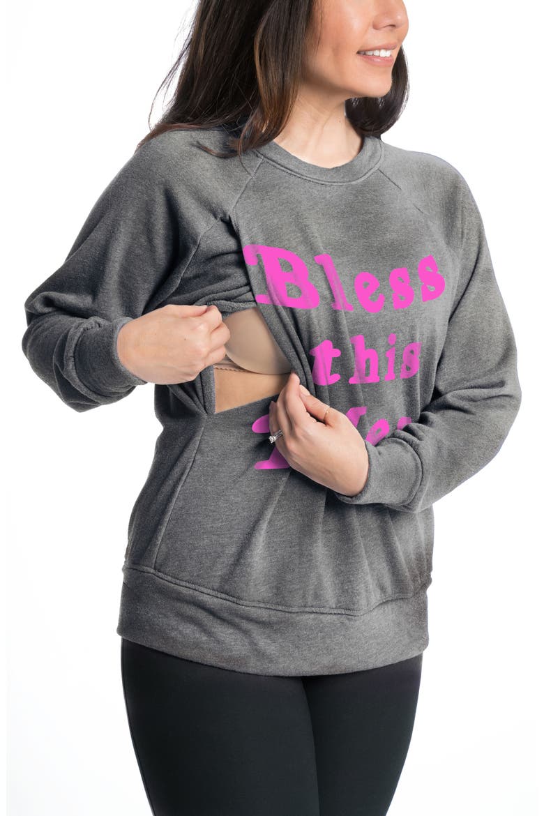 Bless this Mess Graphic Nursing Sweatshirt, Alternate, color, CLOUD TIE DYE