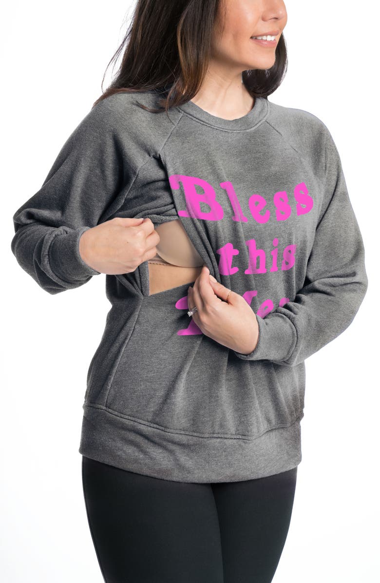 Bun Maternity Bless this Mess Graphic Nursing Sweatshirt, Alternate, color, 