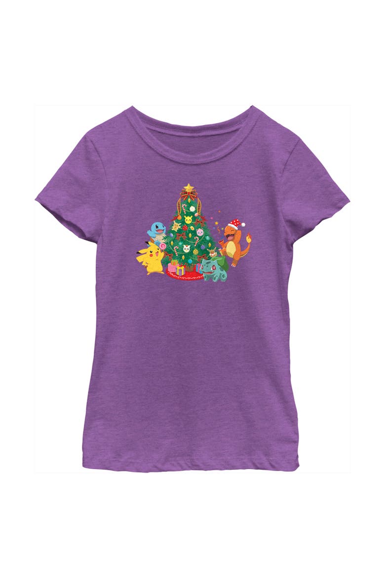 Girl's Pokemon Christmas Tree Characters  Graphic T-Shirt, Main, color, Purple Berry
