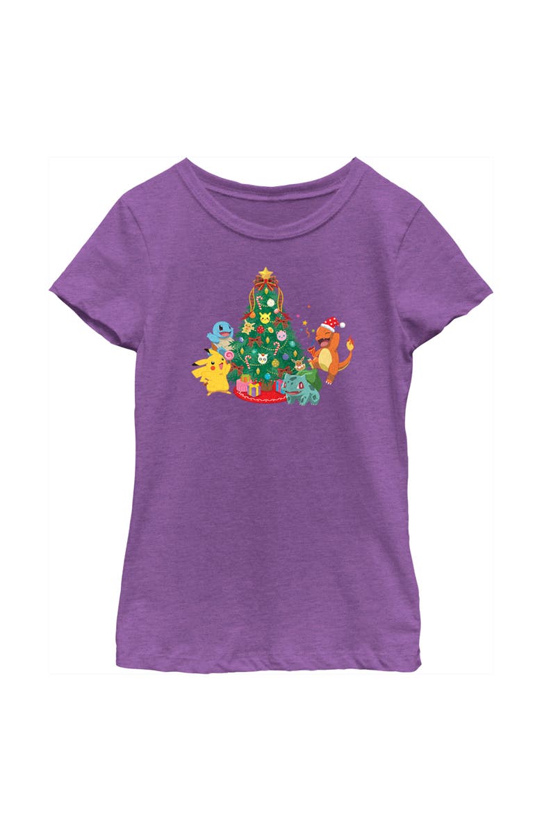 POKEMON Girl's Pokemon Christmas Tree Characters  Graphic T-Shirt, Main, color, Purple Berry