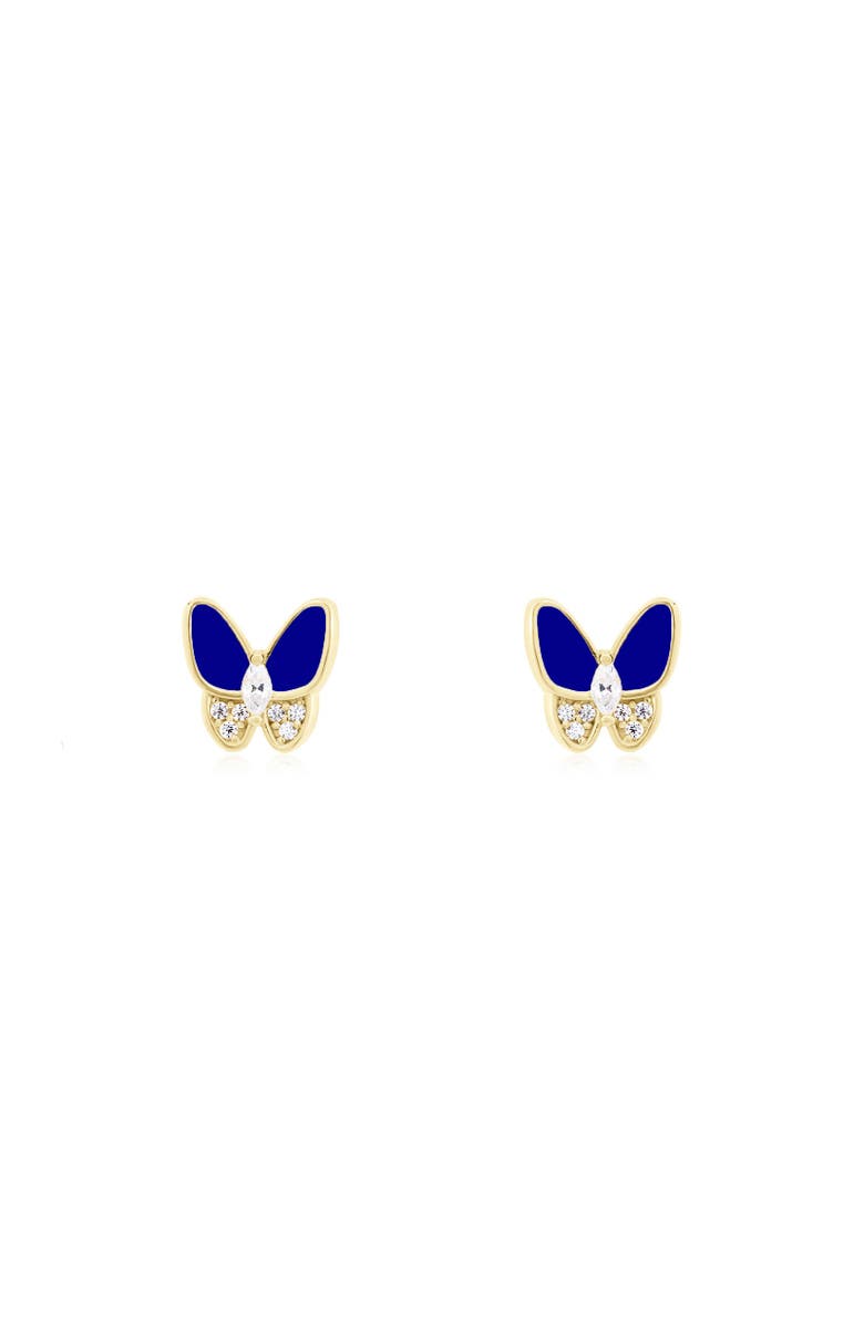 The Lovery Fine Jewelry Lapis CZ Butterfly Stud Earrings, Alternate, color, Lapis