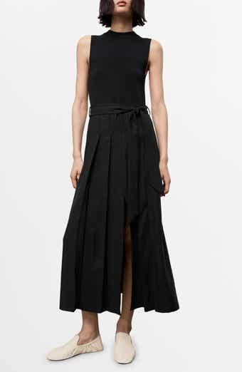 MANGO Mixed Media Pleated Midi Dress