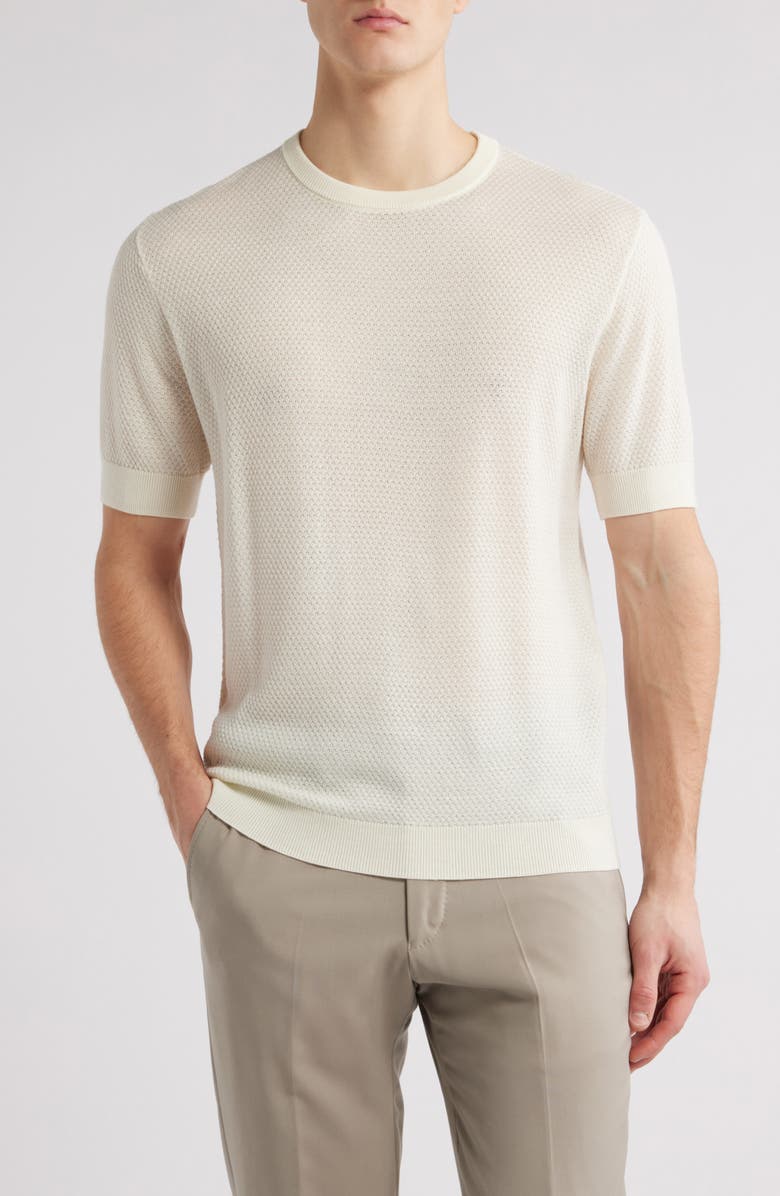 Emporio Armani Textured Dot Short Sleeve Crewneck Sweater, Main, color, Ivory