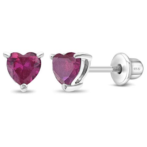 Cubic Zirconia Birthstone Heart Solitaire Earrings