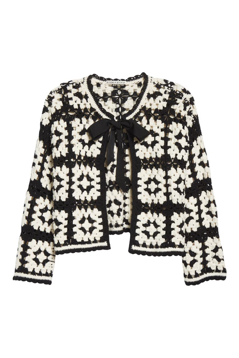 Anderson Crochet Crop Cardigan, Alternate, color, BLACK/ SOFT WHITE