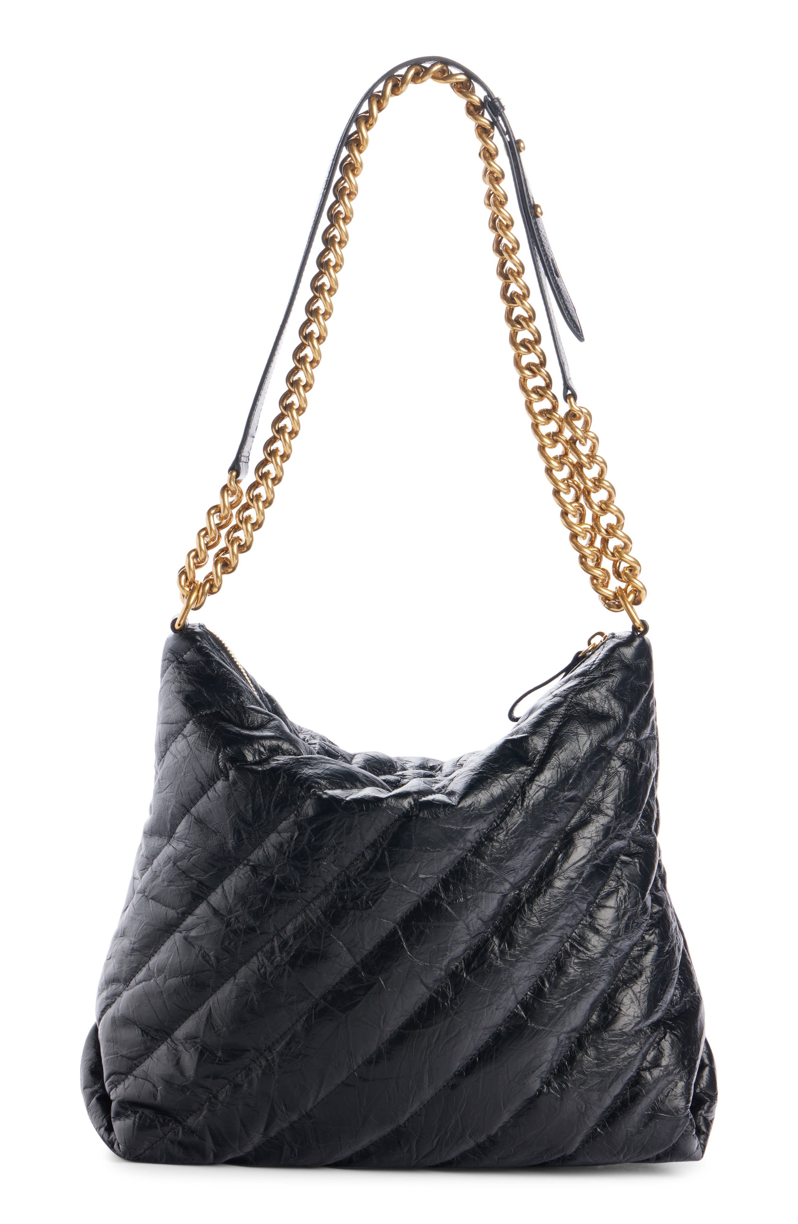 Medium Crush Quilted Leather Hobo Bag, Alternate, color, 1000 BLACK