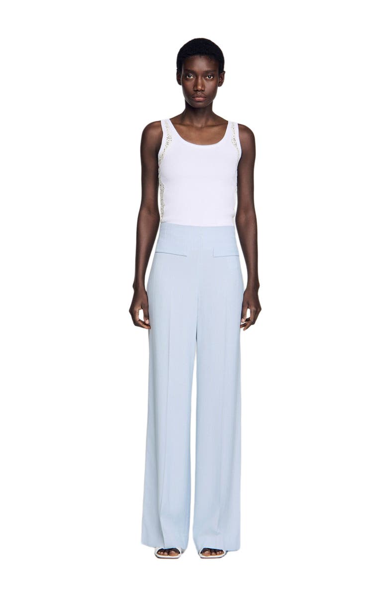 SANDRO Striped sequin trousers, Alternate, color, Sky Blue