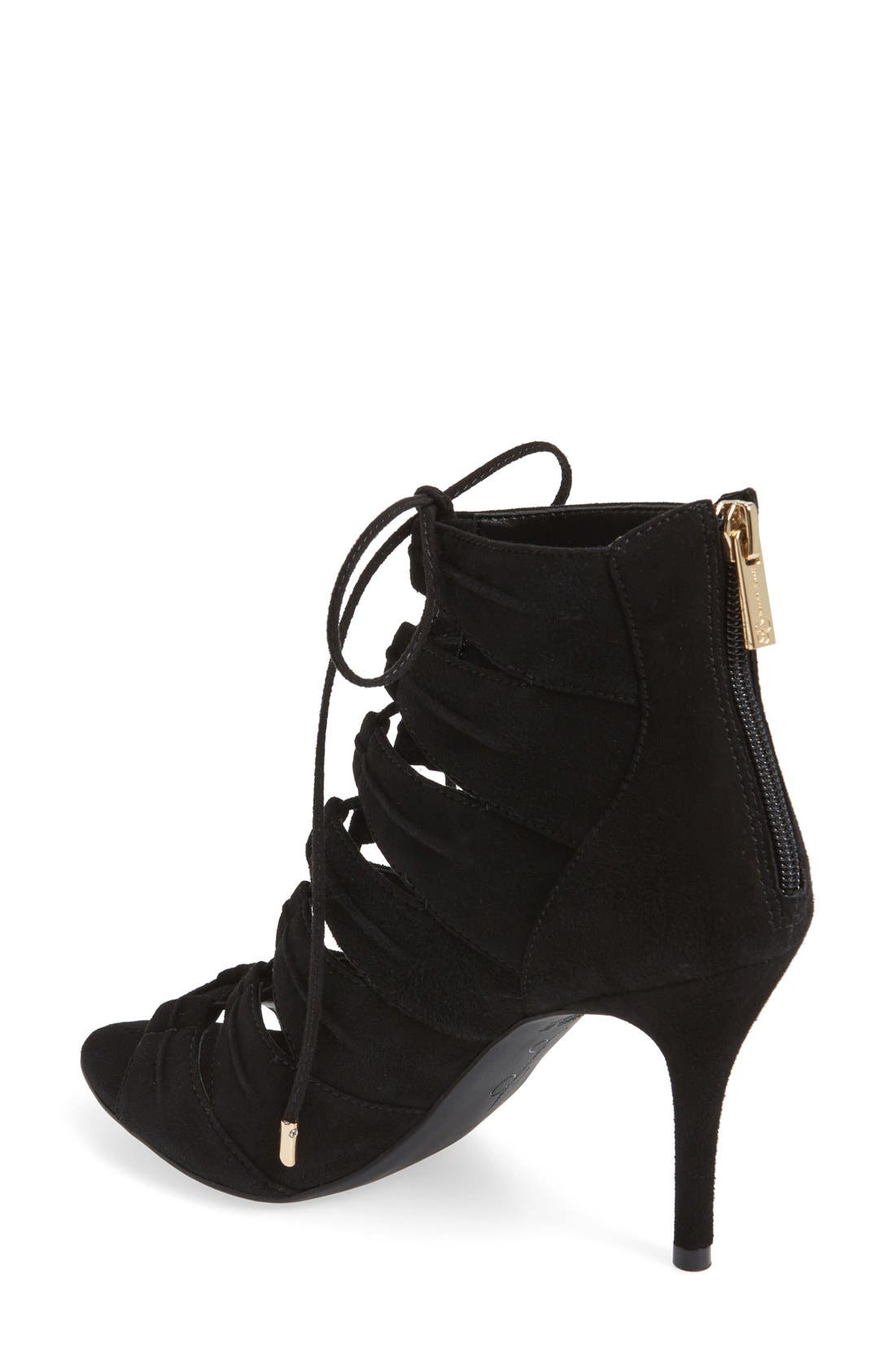 'Mahiri' Ghillie Open Toe Bootie, Alternate, color, BLACK SUEDE