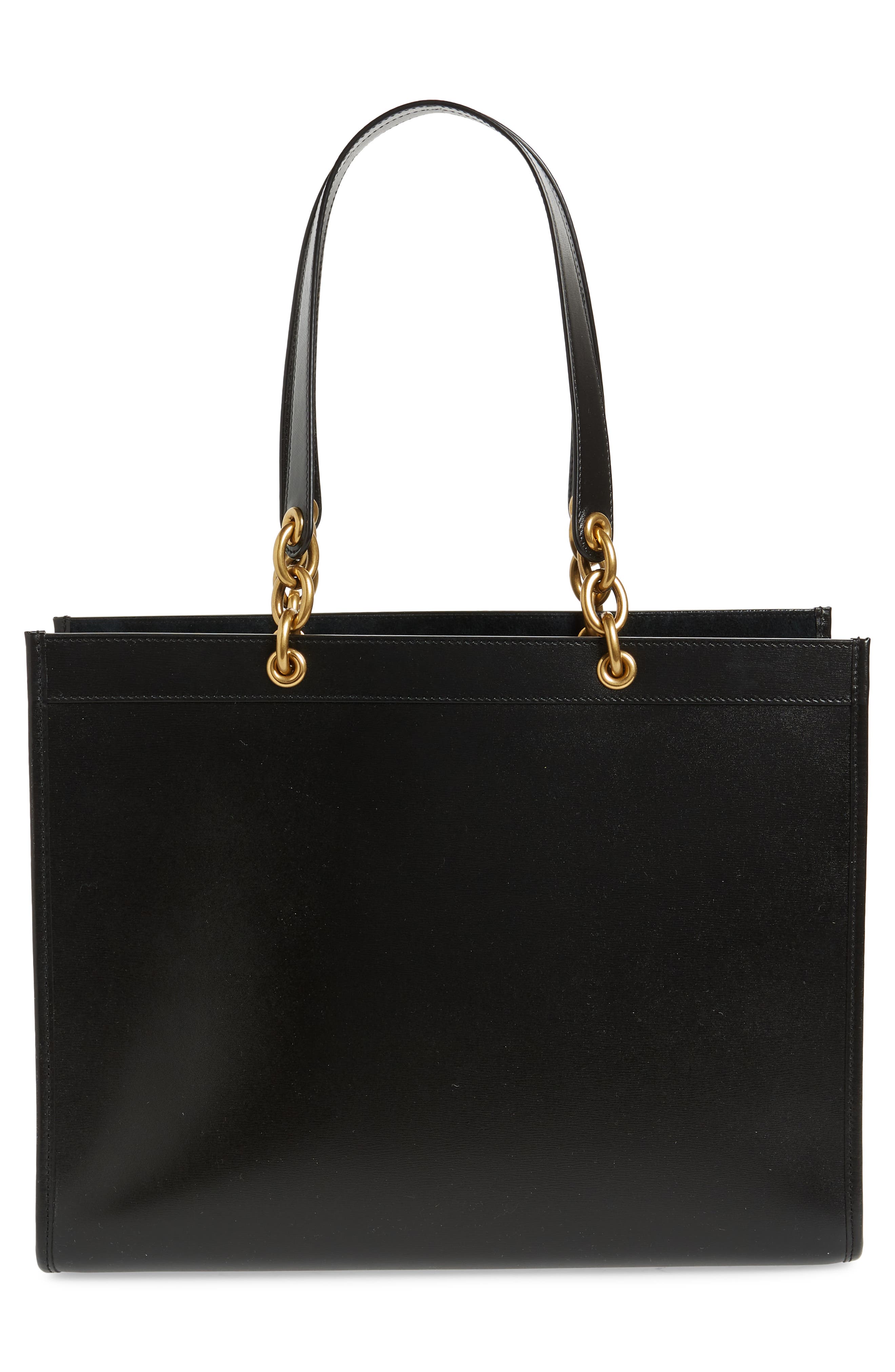 Small Maillon Cabas Calfskin Leather Tote, Alternate, color, NERO