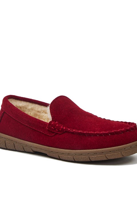 Kids Fuzzy Lined Suede Moccasin Slippers