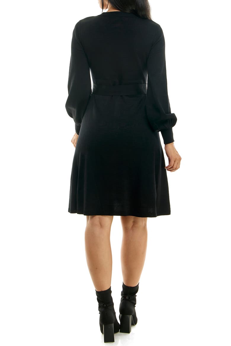 Waist Tie Ribbed Long Sleeve Sweater Dress, Alternate, color, BLACK