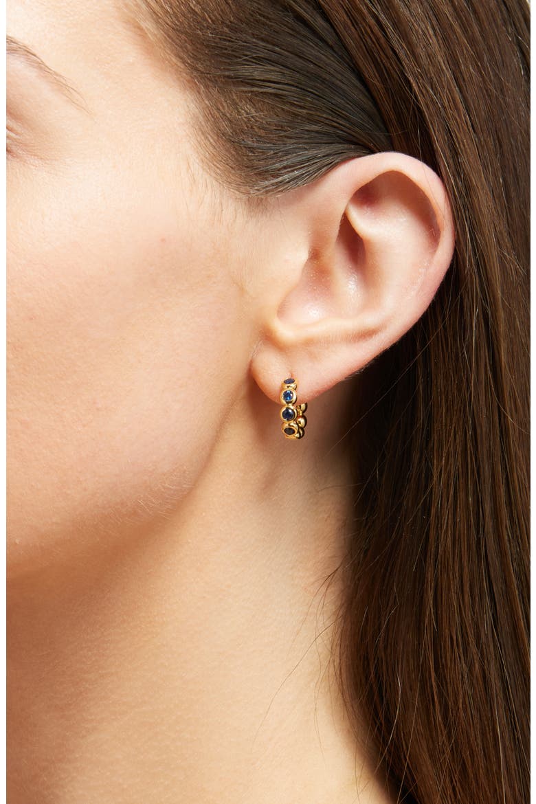 Small Tennis Hoop Earrings, Alternate, color, GOLD/ BLUE