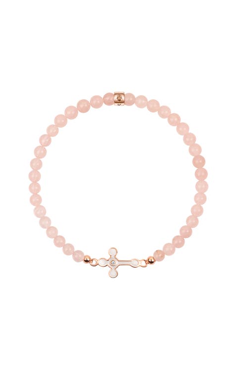 Loyal Support - Rose Quartz Diamond Cross Bracelet