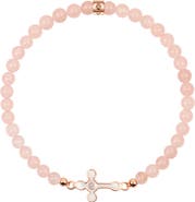 Karma and Luck Loyal Support - Rose Quartz Diamond Cross Bracelet