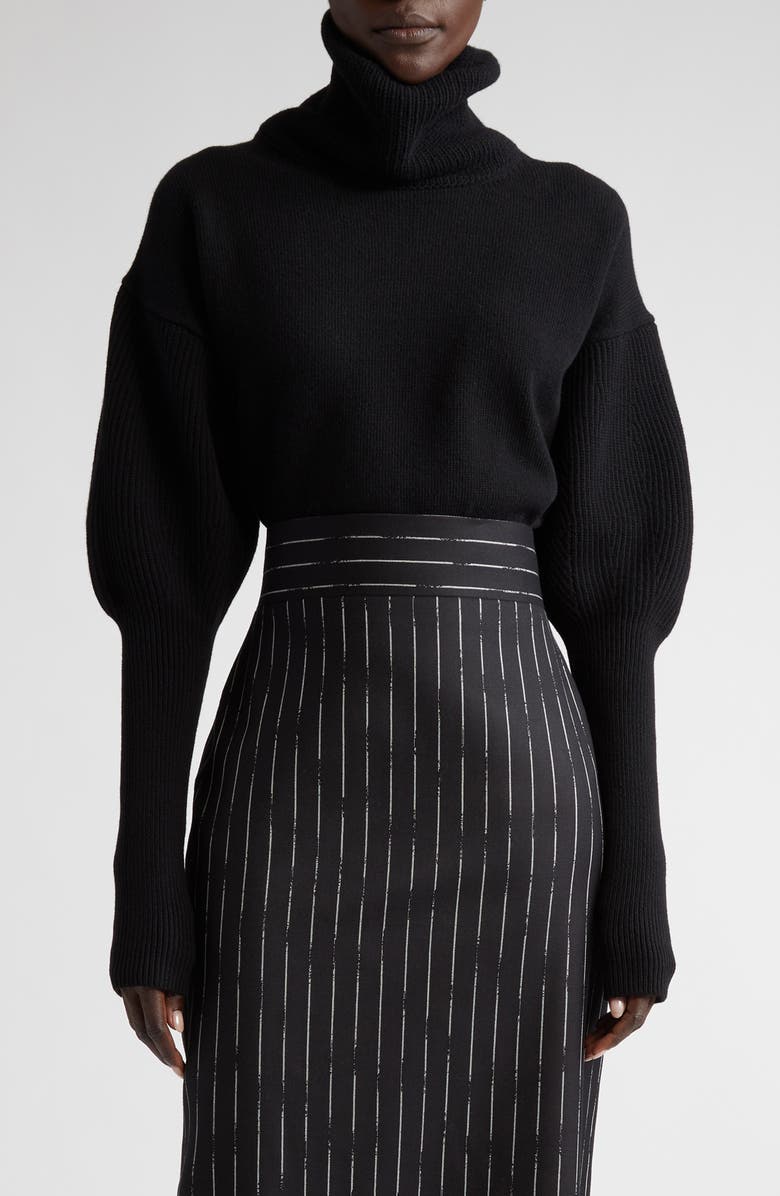 McQueen Juliet Sleeve Crop Wool & Cashmere Turtleneck Sweater, Main, color,