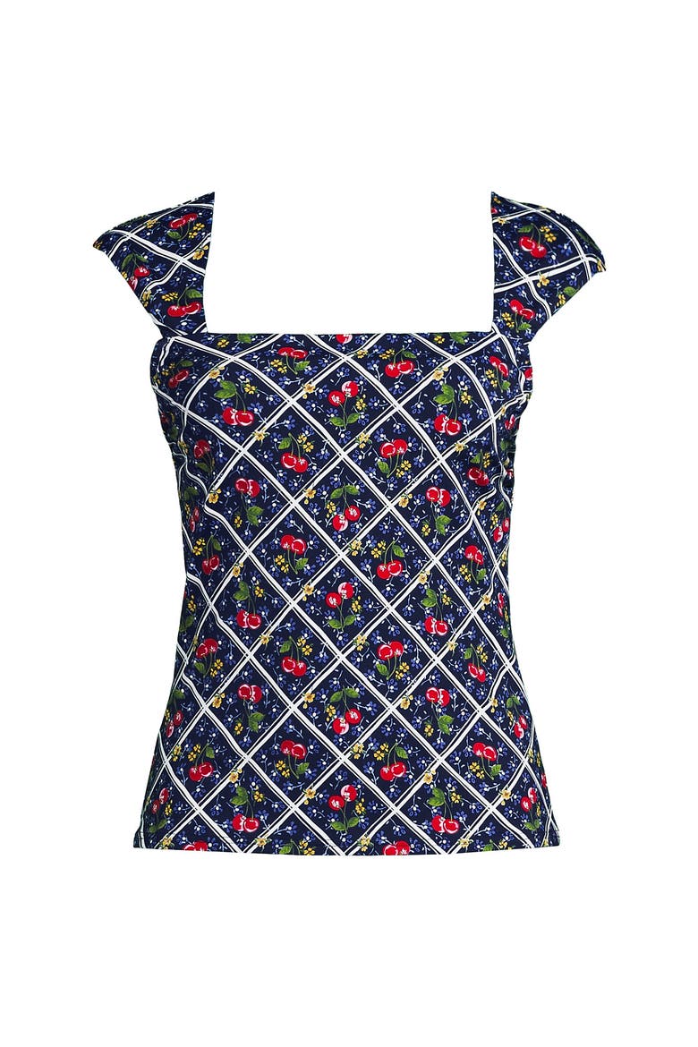Plus Size Square Neck Underwire Tankini Top, Alternate, color, Cherries/Deep Sea Navy Plaid
